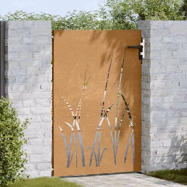 Berkfield Home Beautiful Garden Gate, Corten Steel Floral Design in Brown, W/H: 85 x 125 cm