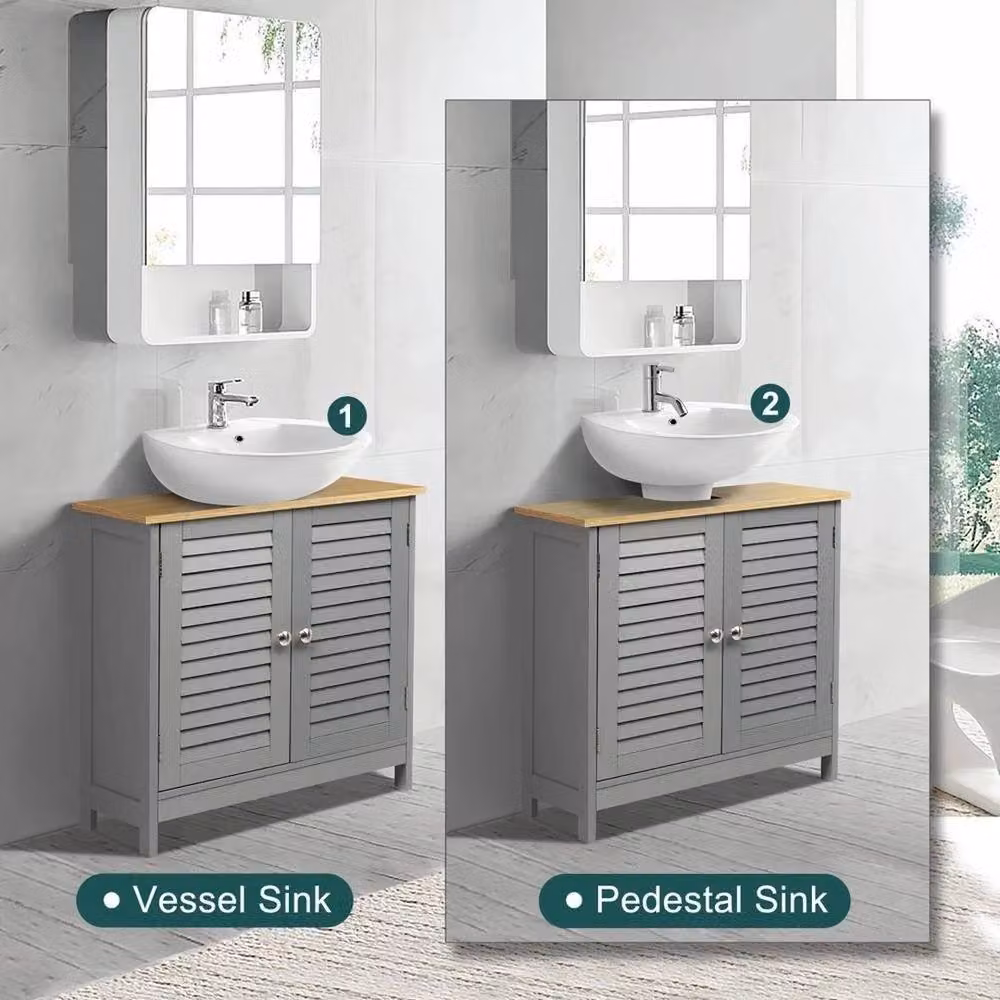 KORVIXA Grey Glossy Bathroom Basin Under Sink Cabinet with Roll Shutter and Internal Shelves, W: 70 cm, H: 75 cm – 3