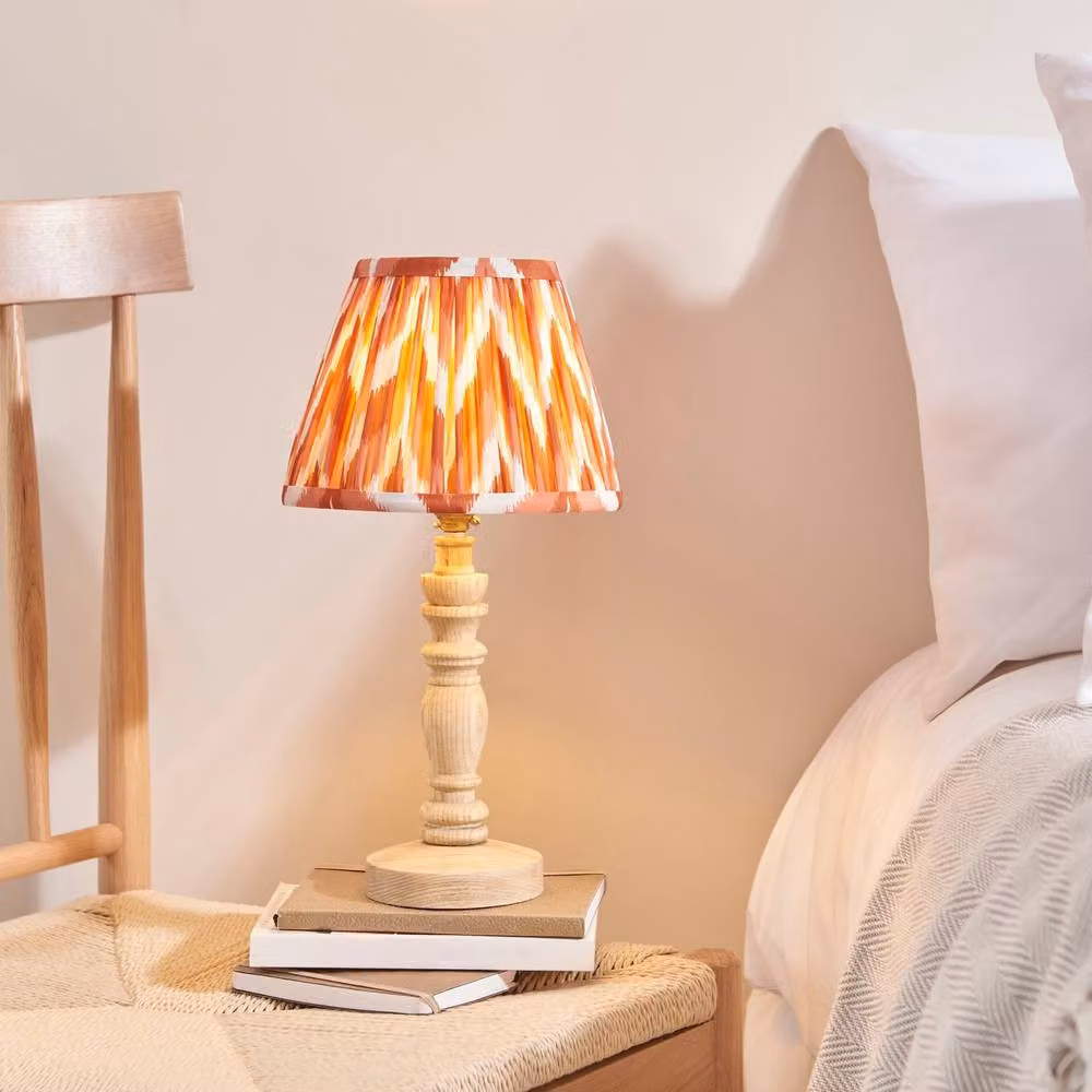 Netlighting Bibury Ash Table Lamp with Orange Fabric Zigzag Shade and Wood Base, 20 cm – 2