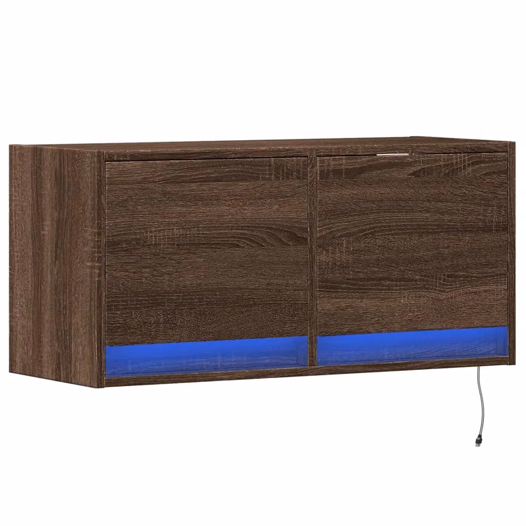Berkfield Home Modern Wall Mounted TV Cabinet with Integrated LED Lighting in Brown Oak, W/D/H: 80 x 31 x 35 cm – 2