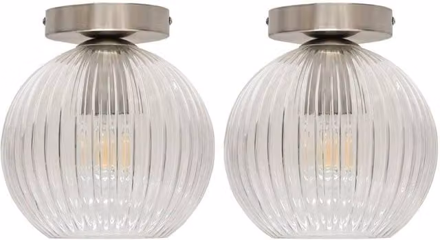 First Choice Lighting Betchley Set of 2 Round Ceiling Lights with Transparent Glass and Silver Metal Finish – 1
