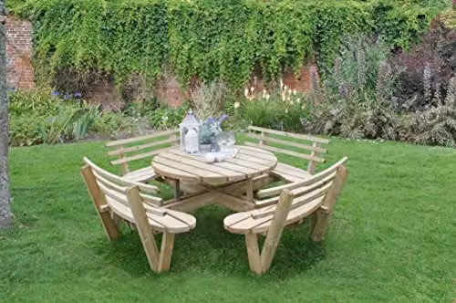 Forest Garden Circular Picnic Table with Seat Backs in Brown, 246 cm – 1