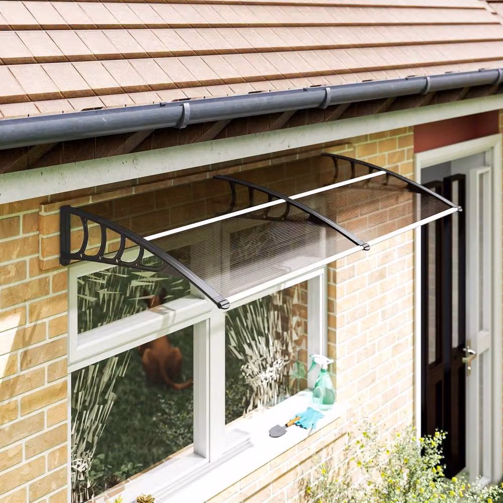 Outsunny Wall-Mounted Front Door Canopy Awning, Brown, W: 200 cm, D: 96 cm – 4