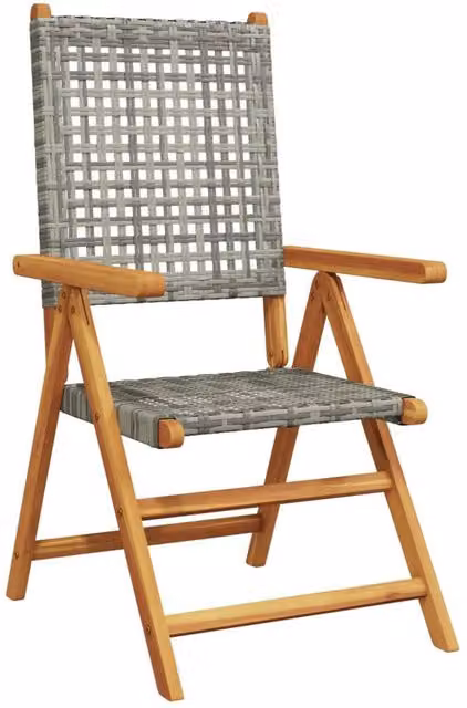 Berkfield Home Set of 6 Reclining Grey Poly Rattan and Oiled Acacia Wood Garden Chairs – 1