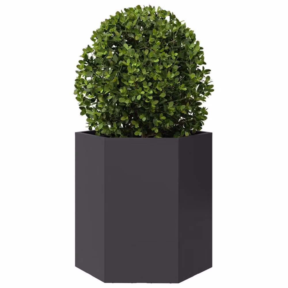 Berkfield Home Black Hexagon Steel Garden Planter Tub W: 46 cm, D: 40 cm, H: 45 cm – 3