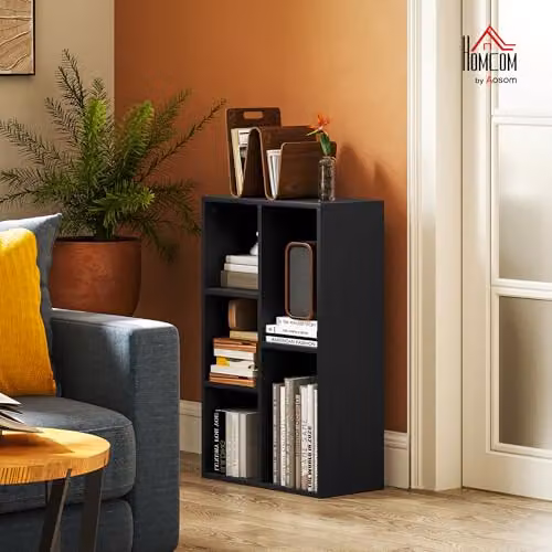 HOMCOM 2 Tier Cube Bookshelf with 5 Open Storage Compartments in Black – 2