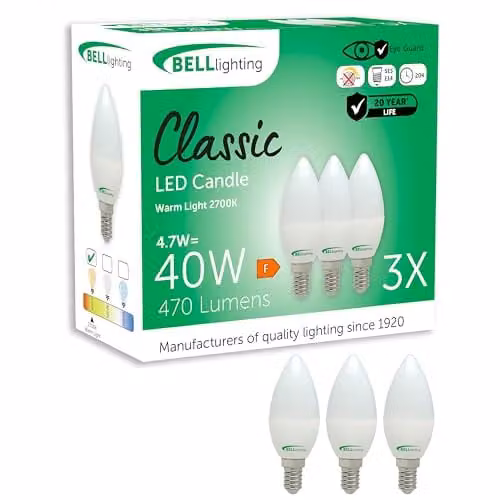 BELL Lighting E14 SES LED Candle Light Bulbs, Warm White, Pack of 3 – 1