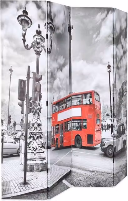 Berkfield Home Folding Room Divider London Bus Black, White and Red, W: 160 cm, H: 170 cm