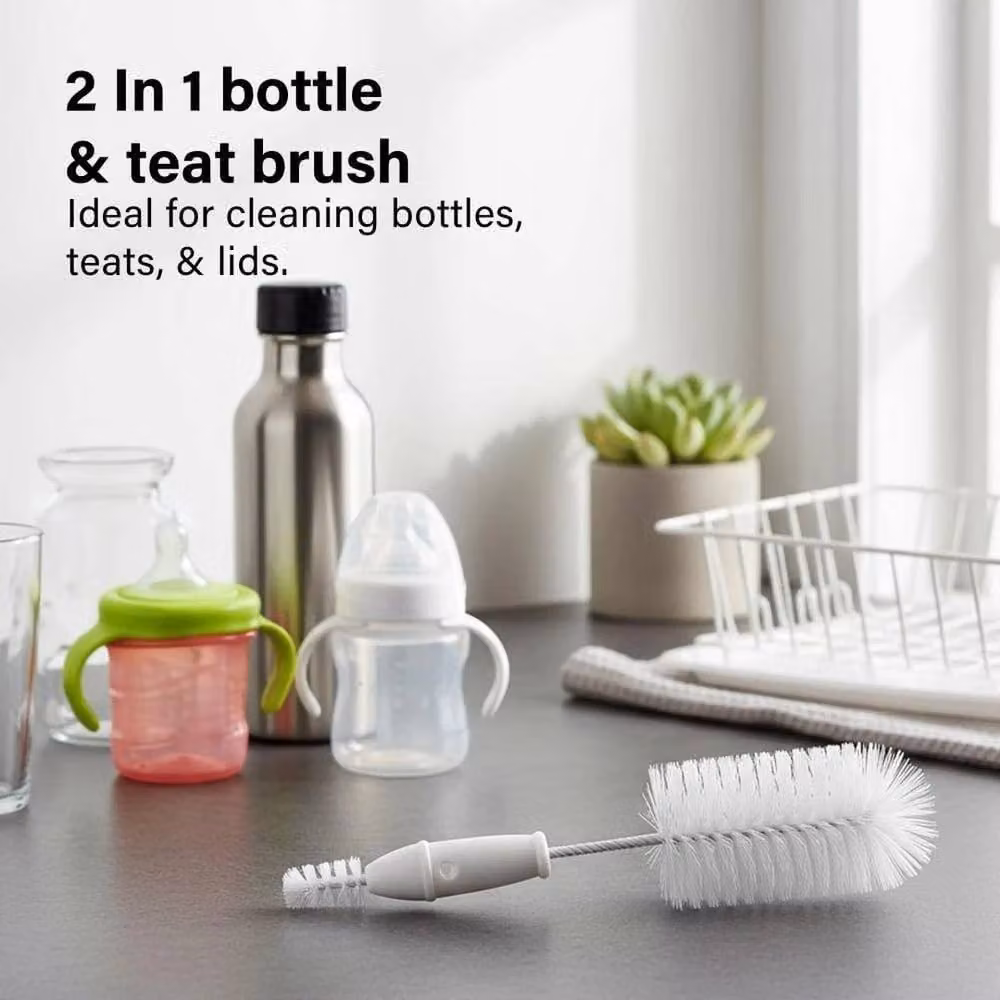 NESTLUNE 2 In 1 Bottle and Teat Brush with Soft Nylon Bristles in White, H 100 cm x W 15 cm – 2