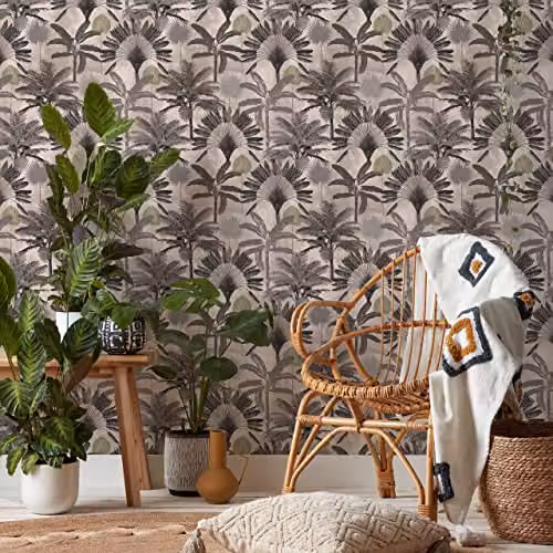 Riva Home Botanical Floral Malaysian Palm Printed Wallpaper, Pink and Grey – 2