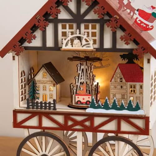 Samuel Alexander Rustic Wooden Christmas Carriage Musical Tabletop Scene with Warm White LEDs, W: 27.0 cm, H: 20.0 cm, D: 10.0 cm, White and Brown – 2