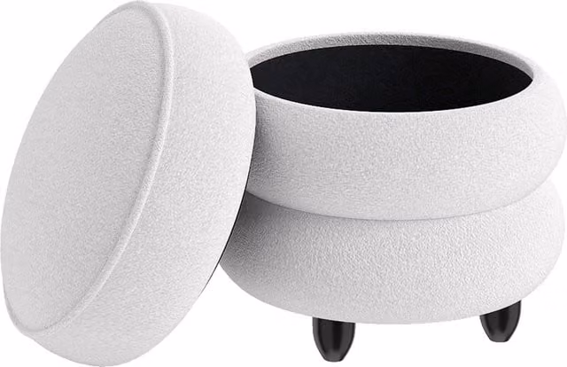 Costway Modern White Fabric Storage Ottoman with Rubberwood Frame