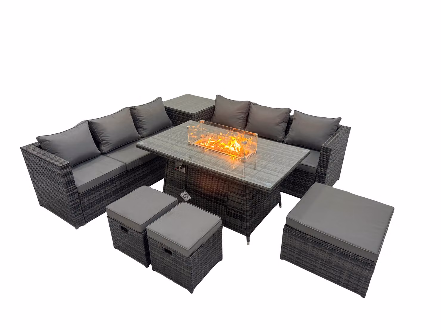 Fimous 9 Seater L-Shape Rattan Garden Furniture Set in Grey with Upholstered Cushions, Coffee Table and Ottoman – 2