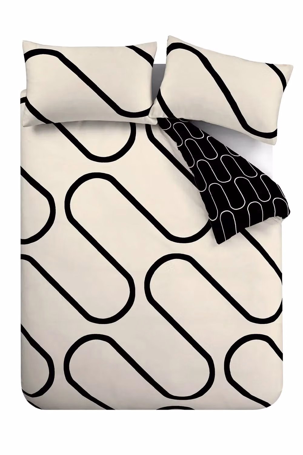 Catherine Lansfield Linear Curve Geometric Reversible Duvet Cover Set, Black, W: 180 cm x D: 200 cm – 4