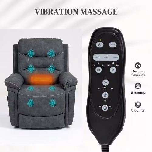 HOMCOM Power Lift Recliner Chair with Vibration Massage and Heat in Grey – 5
