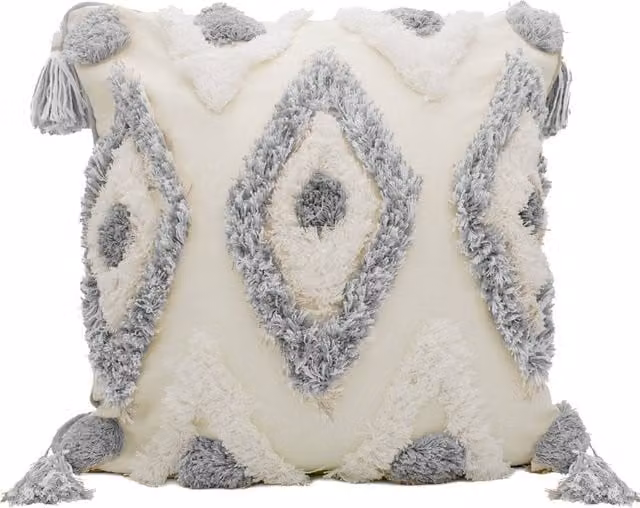 Intimates Oslo Tufted Filled Square Cushion in Grey and White, W/D/H: 43 x 43 x 43 cm