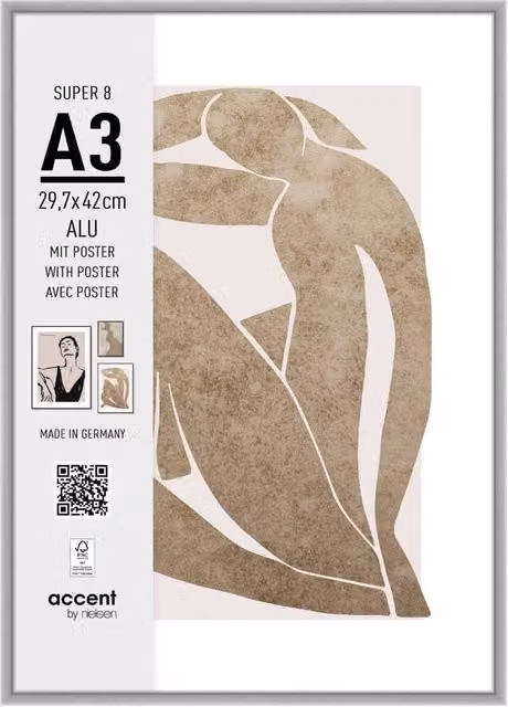 Nielsen Design Super 8 Aluminium A3 Picture Frame in Silver with Modern Abstract Art Print