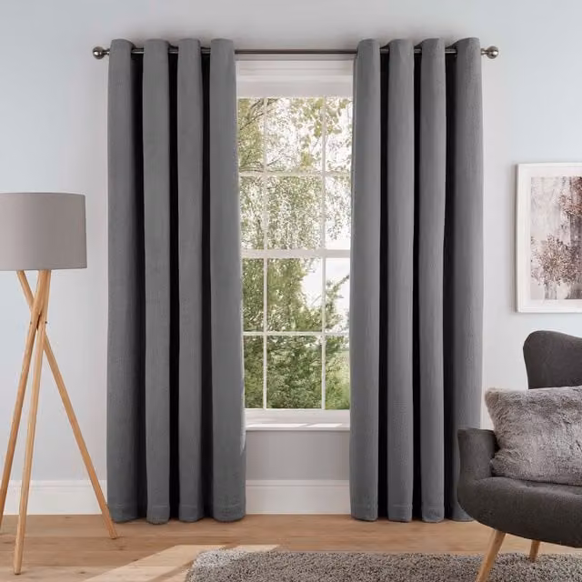 Smart Living Wholesale Ltd. Luxury Super Soft Teddy Fleece Eyelet Lined Curtains, Grey