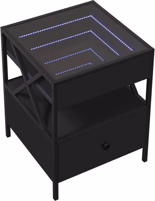 Berkfield Home Infinity LED Decorative Bedside Table in Black, W/D/H: 40 x 40 x 51 cm