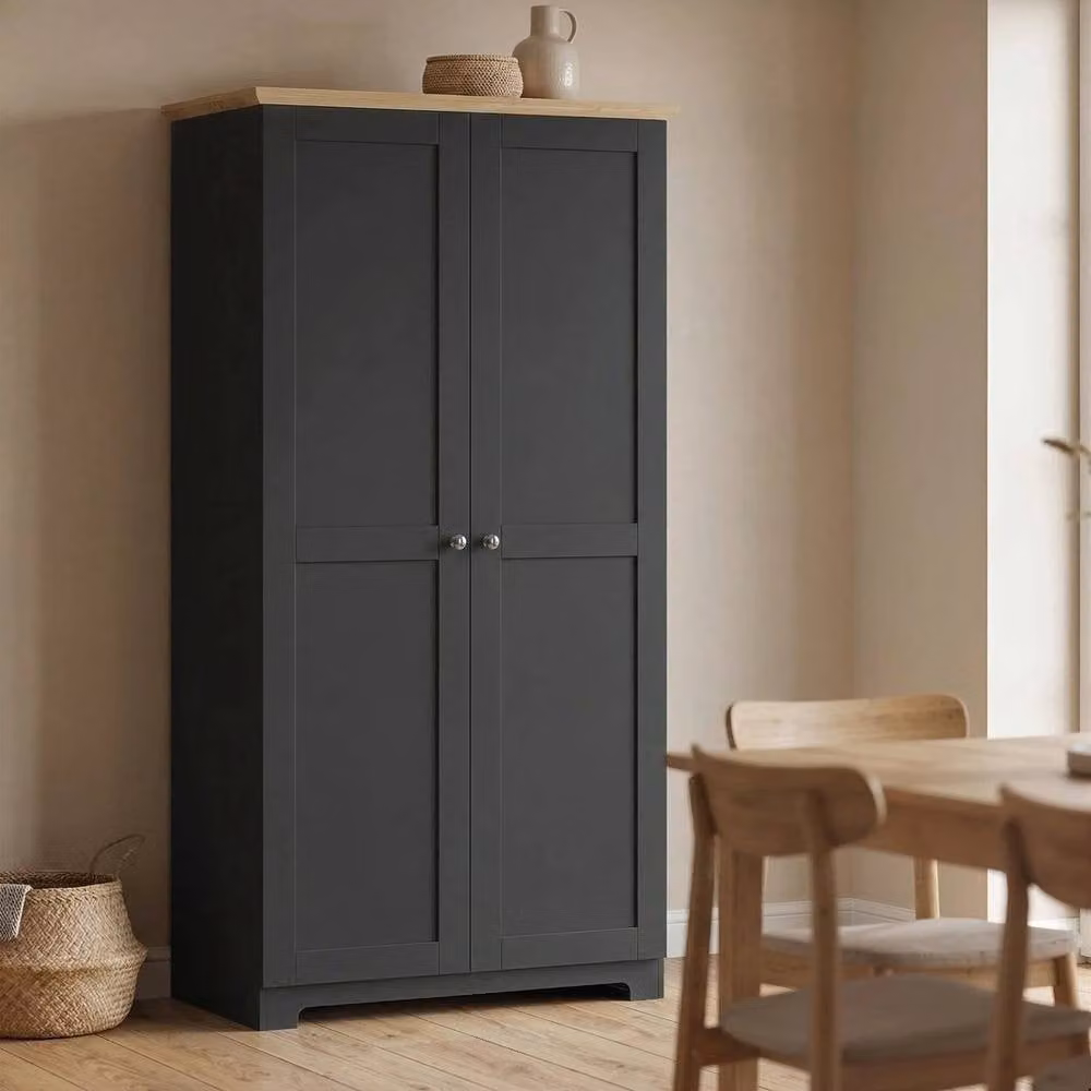 FORGEVIO Black Wooden Storage Cabinet with 4 Shelves and Hinged Doors, H 172 x W 80 x D 48 cm – 3