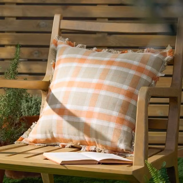 Voyage Maison Arrochar Tartan Outdoor Filled Cushion, Brown and Orange, W/D/H: 50 x 50 x 50 cm