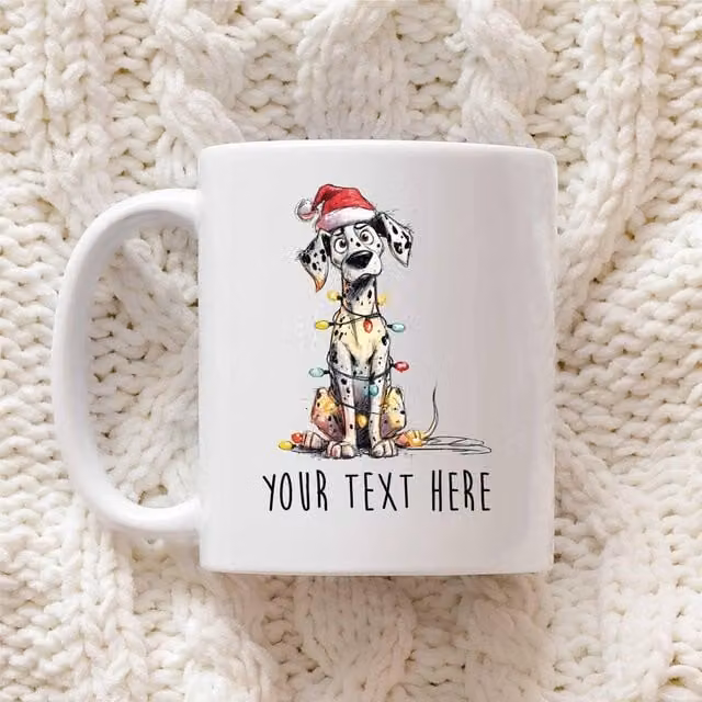 60 SECOND MAKEOVER Personalised Dalmatian Christmas Lights Santa Hat Ceramic Mug in White