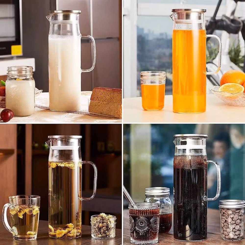 PAWNORA Glass Juice Beverage Bottle Pitcher Carafe with Lid, 1.5 l, Clear – 3