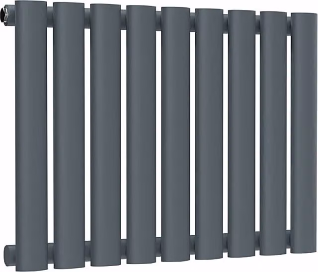Lux Heat Oval Horizontal Single Radiator in Slate Grey, W: 54 cm, H: 40 cm