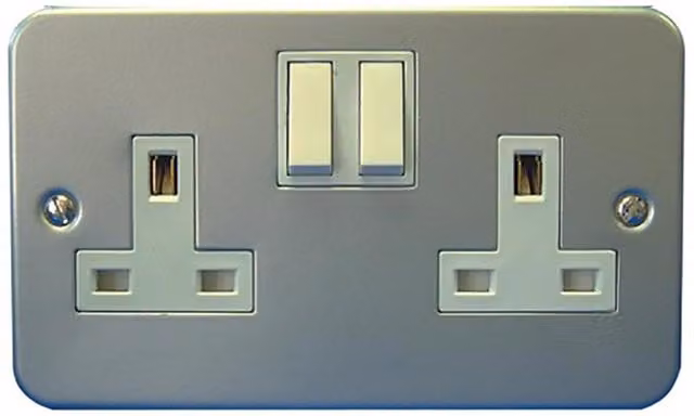 Dencon 2 Gang 13A Metal-Clad Surface Switched Socket in Silver