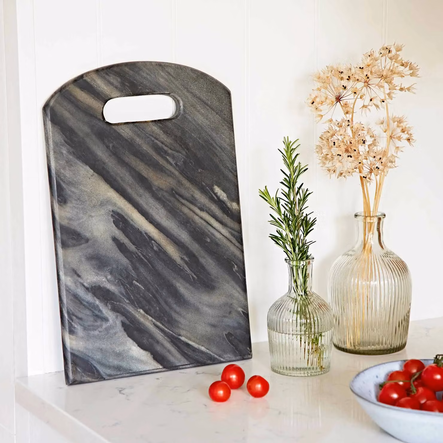 Paper High Rectangular Marble Serving Board in Dark Grey – 3