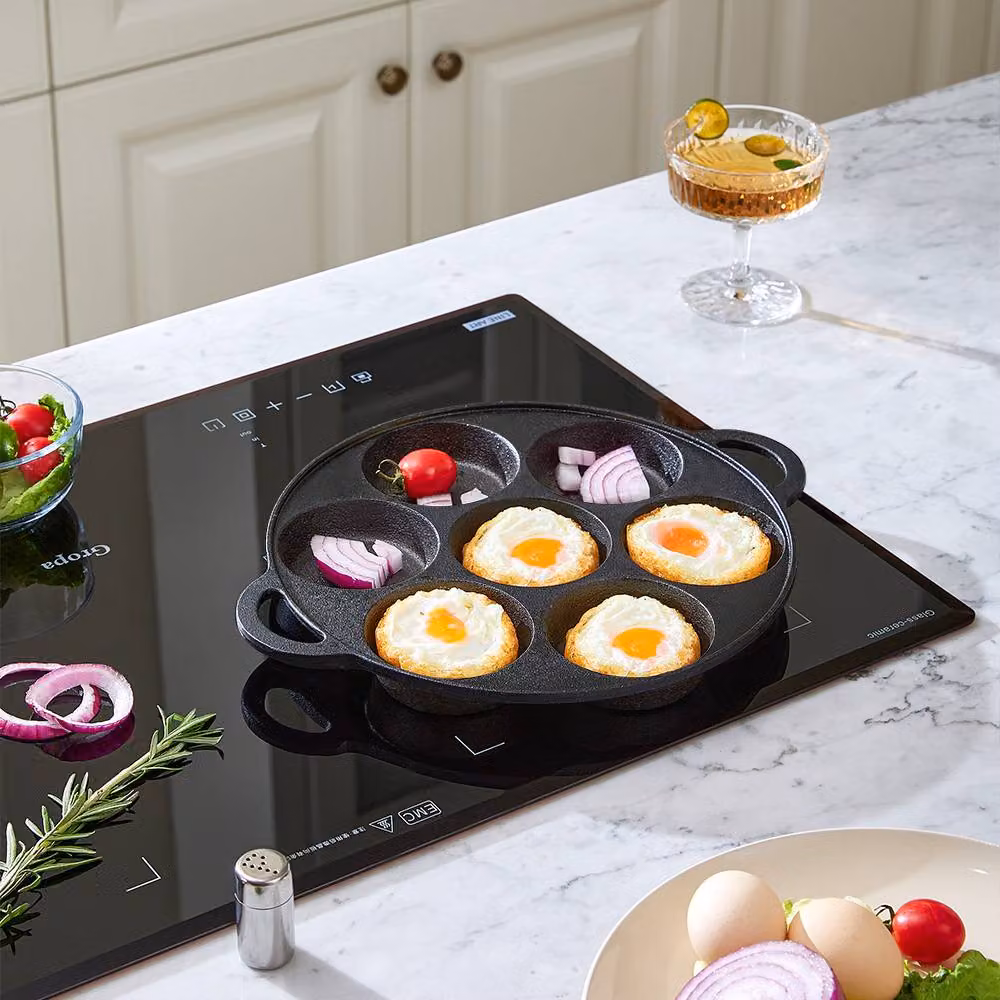 Living and Home Black Cast Iron 7-Hole Egg Frying Pan Skillet – 2
