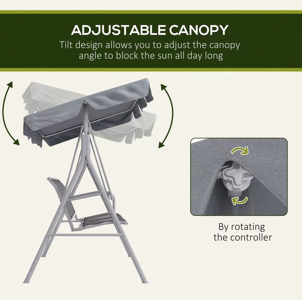 STILVORA 3-Seater Modern Garden Swing Chair with Adjustable Sun Canopy in Grey – 3