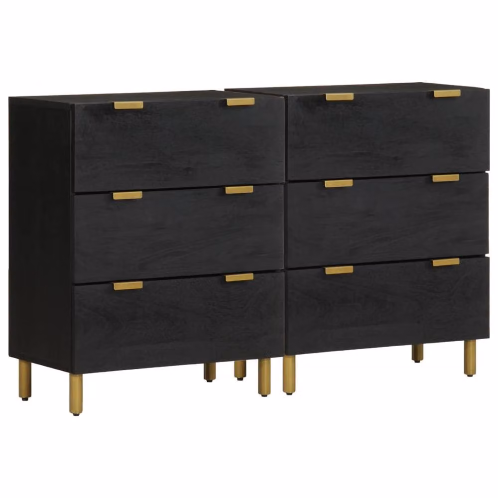 Berkfield Home Set of 2 Modern Black Sideboards in Engineered Wood, W/D/H: 60 x 33 x 75 cm – 2