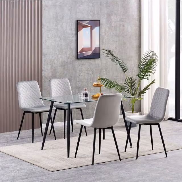 MCC Direct Lexi Set of 4 Modern Velvet Fabric Upholstered Dining Chairs in Grey