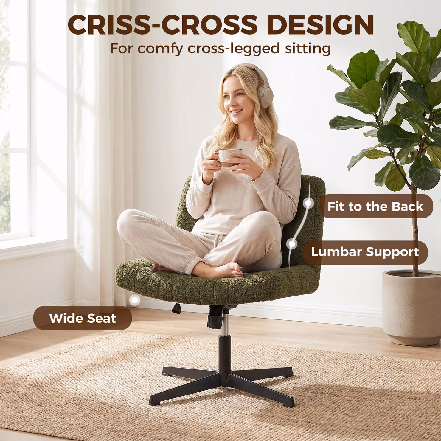 HOMCOM Teddy Fleece Armless Office Chair in Green – 4