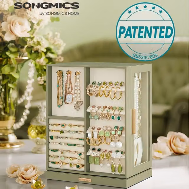 SONGMICS 5-Tier 360 Rotating Jewellery Box Organiser in Blue and Green