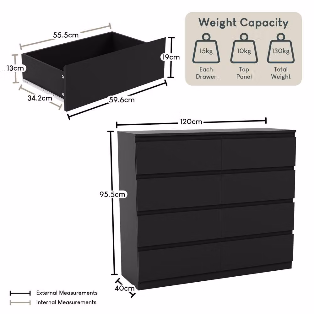 HD Designs Denver 8 Drawer Chest of Drawers in Black – 2
