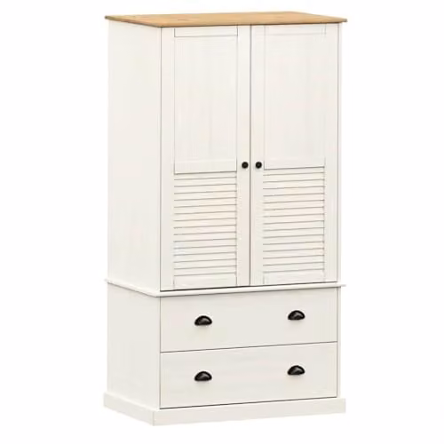 vidaXL VIGO White Wardrobe with Roll Shutter and Internal Drawers in Waxed Pine, W/D/H: 90 x 55 x 170 cm – 1