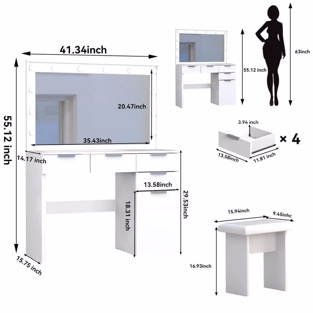 SPETLEK Hollywood LED Dressing Table in White – 2