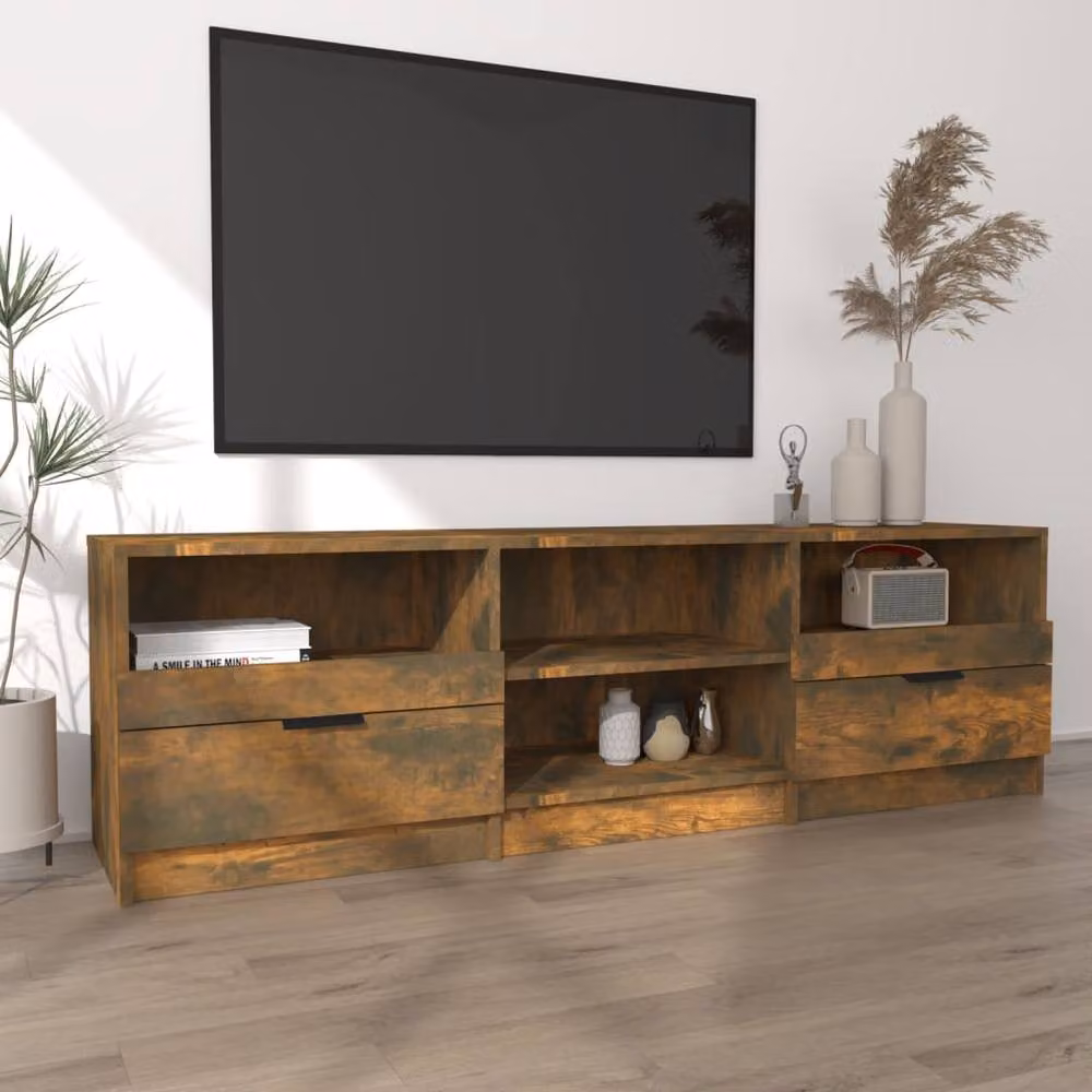 Berkfield Home Modern TV Cabinet in Smoked Oak Brown, W: 150 cm, D: 33.5 cm, H: 45 cm – 3