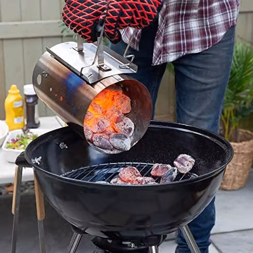 George Foreman Quick-Fire Large Chimney Charcoal BBQ Starter, Silver Stainless Steel, Diameter: 19.5 cm, H x W x D: 31.0 x 19.5 x 30.5 cm – 5