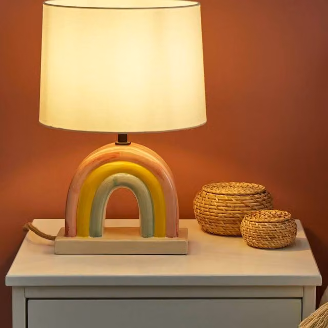Wyld and Coco Multicolour Ceramic Table Lamp with Fabric Drum Shade