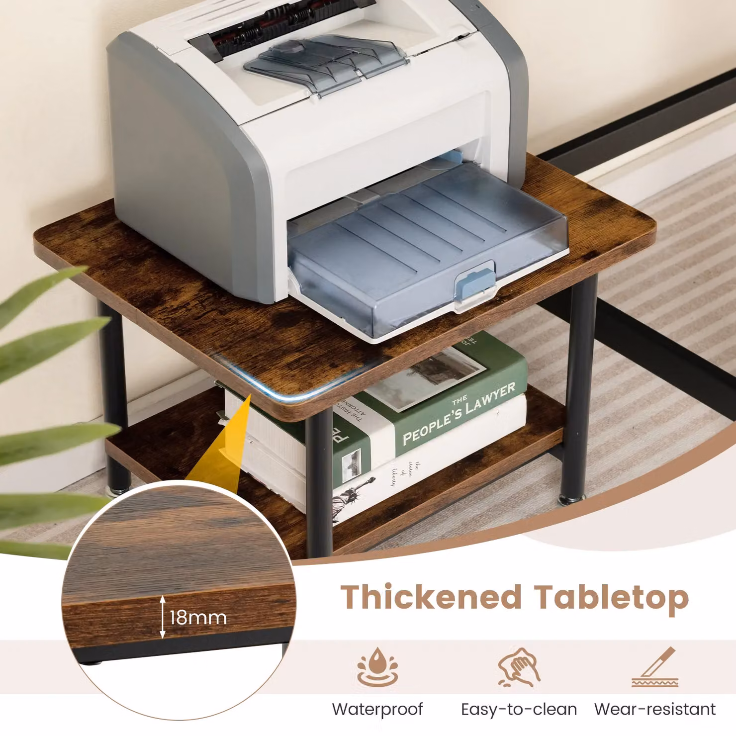 Costway Under Desk Printer Stand with 4 Wheels in Brown – 8