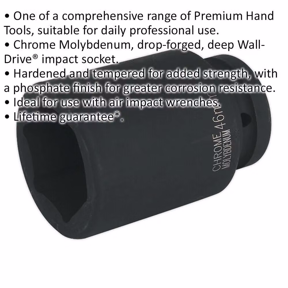 Loops 46mm Forged Deep Impact Socket, 1 Inch Sq Drive, Chrome Molybdenum, Black – 2