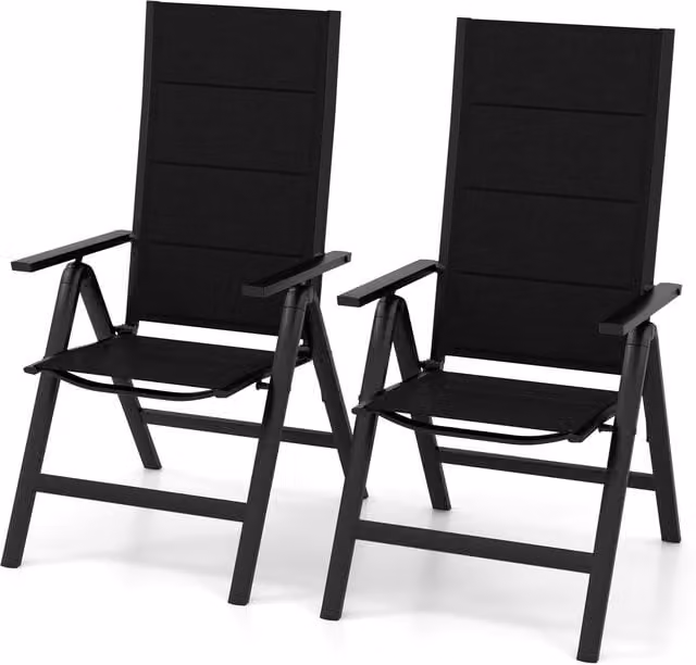 COSTWAY Modern Matt Black Metal Outdoor Dining and Patio Folding Chair