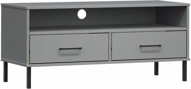 Berkfield Home Oslo TV Cabinet in Grey Solid Pine Wood with Metal Legs