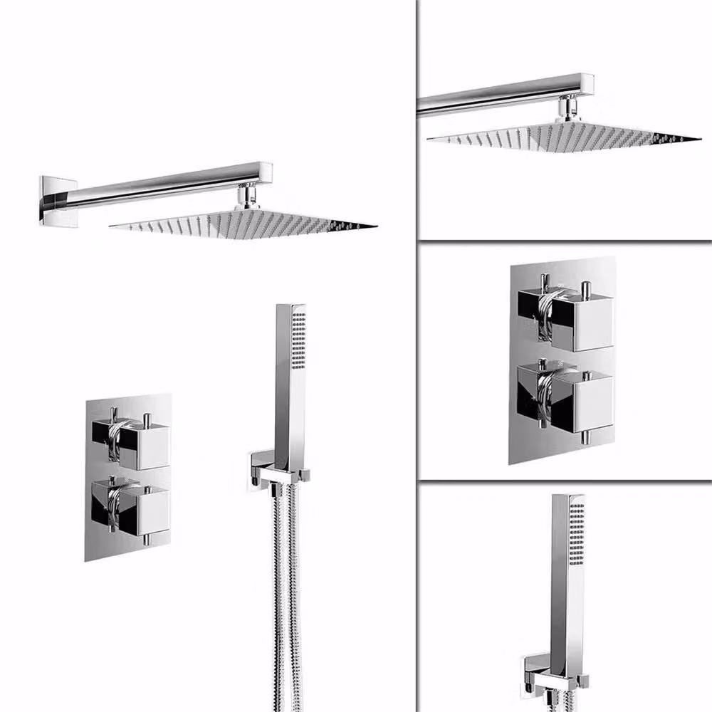 Havendro Concealed Square Thermostatic Shower Set in Chrome Silver, W: 50 cm x H: 80 cm – 2