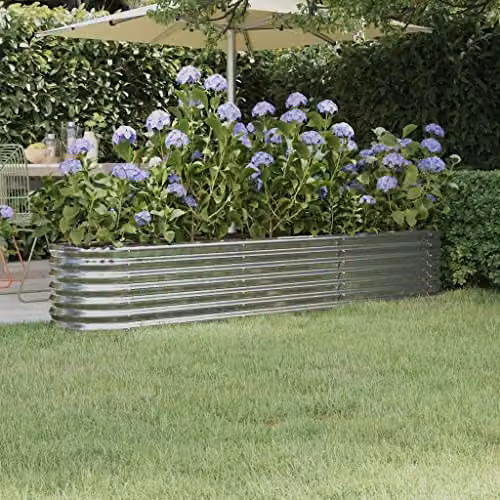vidaXL Galvanised Steel Raised Bed in Silver, W: 224 cm, D: 40 cm, H: 36 cm – 2