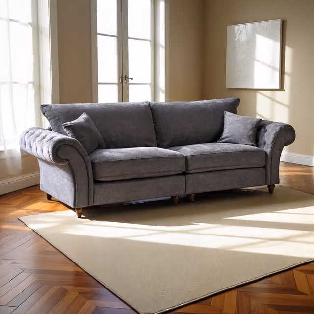 Abakus Direct Windsor Linen Upholstered Sofa in Grey with Solid Wood Frame and Scatter Cushions