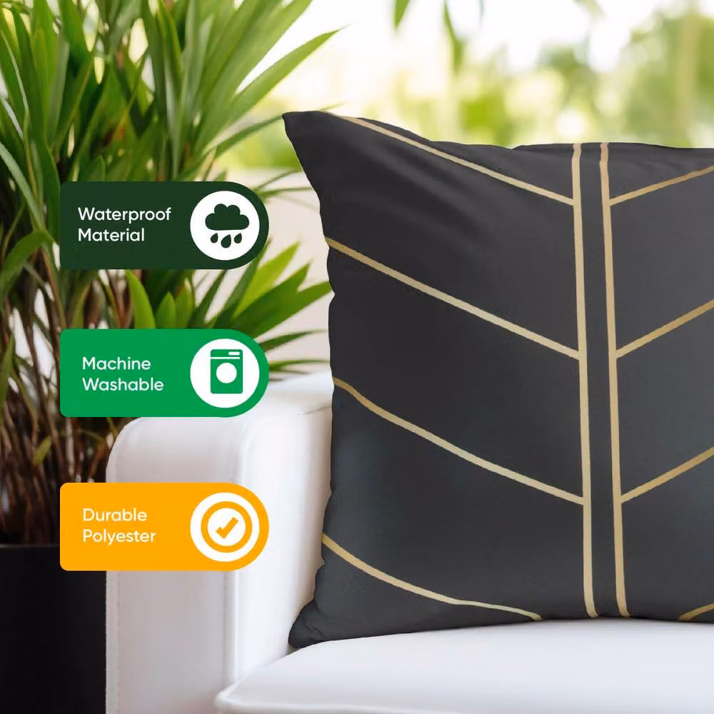 Gardenwize Pack of 2 Gold Palm Outdoor Square Scatter Cushions in Black, 45 x 45 cm – 4